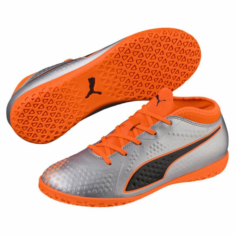 Chaussure de Foot Puma One 4 Synthetic It Fille Argent/Orange/Noir Soldes 545MJGPK